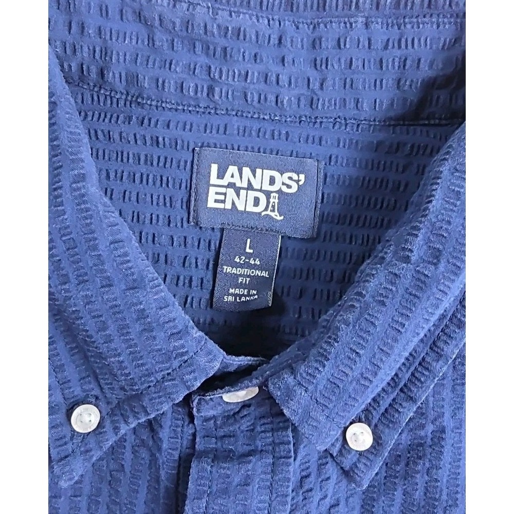 Lands' End Men's L -42-44 Seersucker Short Sleeve Button Down Shirt BLUE - Picture 2 of 10